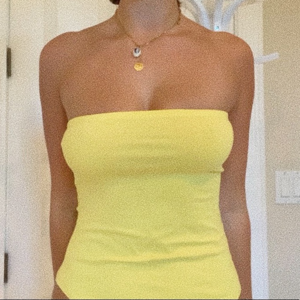 Bodysuit crop top yellow never worn forever 21 M